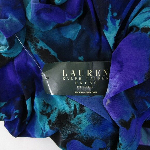 Lauren Ralph Lauren Petite Blue Green Watercolor Floral Sheath Dress Size 10P - Picture 7 of 10